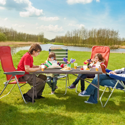 5FT Folding Picnic Table with Rattan Grain HDPE Tabletop and Sturdy Metal Fame-Coffee