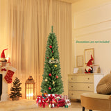 5/6/7/8 Feet Pencil Christmas Tree with 295/392/523/671 Memory Wire Branch Tips and Upgraded Metal Stand-5 feet
