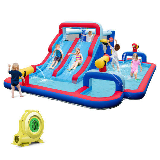 Inflatable Bounce House with 2 Water Slides and 3 Water Cannons With 735W Blower