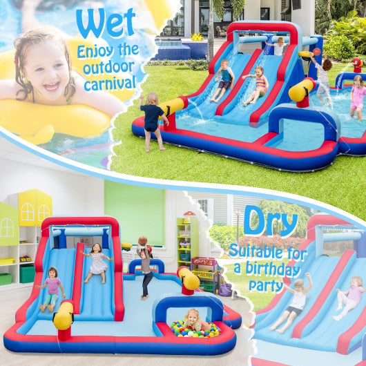 Inflatable Bounce House with 2 Water Slides and 3 Water Cannons With 735W Blower
