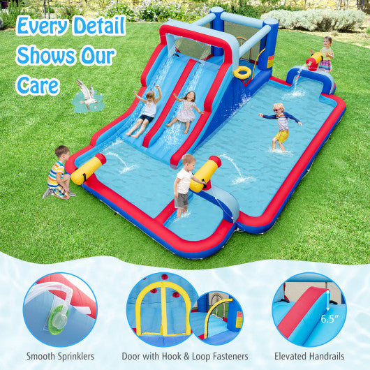 Inflatable Bounce House with 2 Water Slides and 3 Water Cannons With 735W Blower