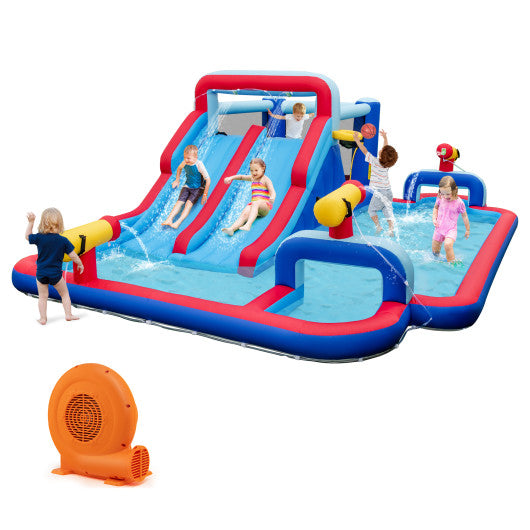 Inflatable Bounce House with 2 Water Slides and 3 Water Cannons With 680W Blower