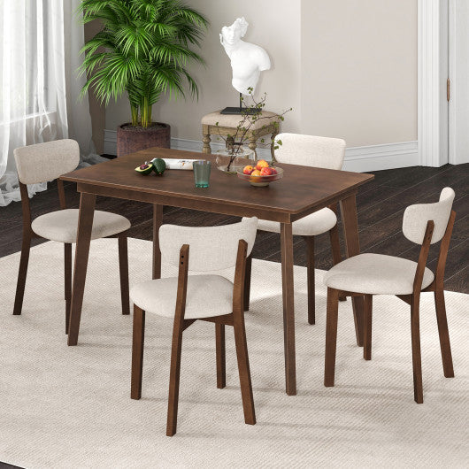 5-Piece Dining Table Set for 4 with Rubber Wood Frame and Padded Set-Brown