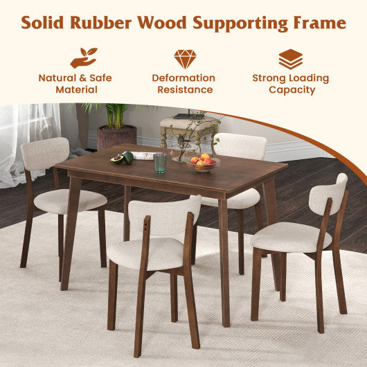 5-Piece Dining Table Set for 4 with Rubber Wood Frame and Padded Set-Brown