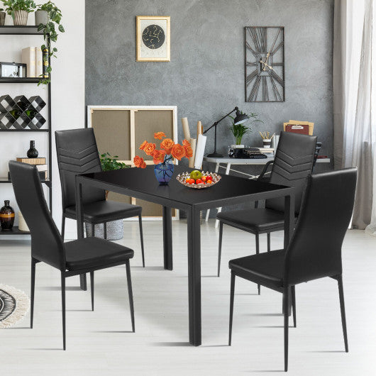 5 Piece Kitchen Dining Set with Glass Metal Table and 4 Chairs