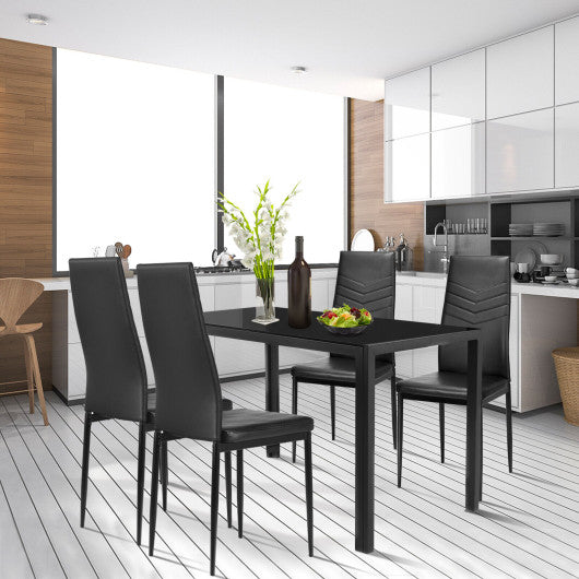 5 Piece Kitchen Dining Set with Glass Metal Table and 4 Chairs