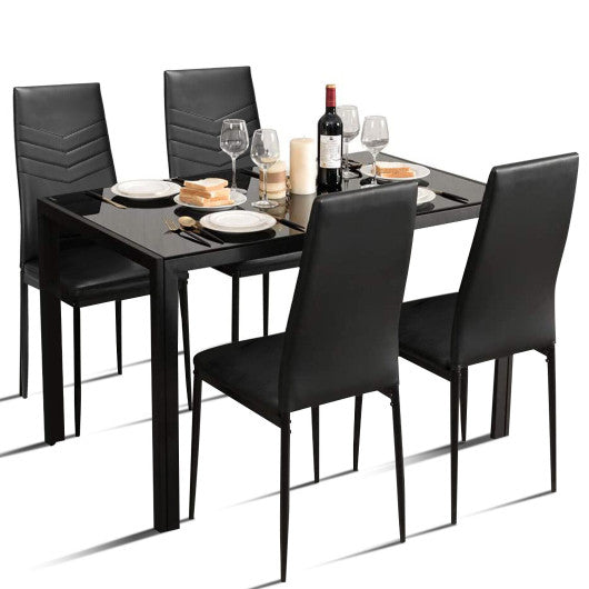 5 Piece Kitchen Dining Set with Glass Metal Table and 4 Chairs