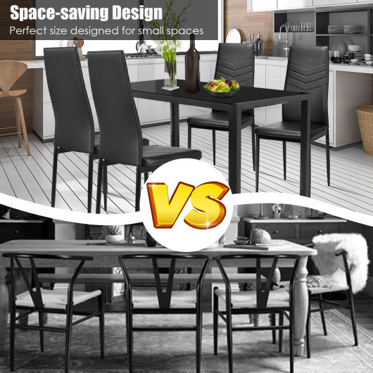 5 Piece Kitchen Dining Set with Glass Metal Table and 4 Chairs