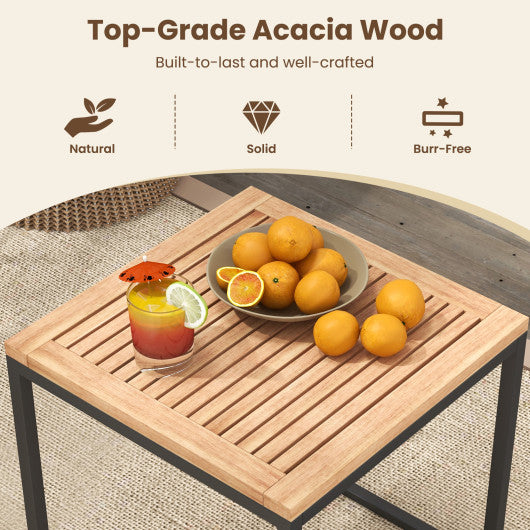 5 Piece Outdoor Furniture Set Acacia Wood Chair Set with Ottomans and Coffee Table-Beige