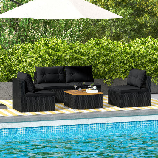 5 Piece Outdoor Furniture Set with Solid Tabletop and Soft Cushions-Black