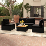 5 Piece Outdoor Furniture Set with Solid Tabletop and Soft Cushions-Black