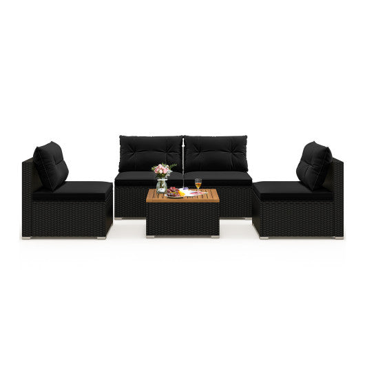 5 Piece Outdoor Furniture Set with Solid Tabletop and Soft Cushions-Black