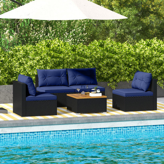 5 Piece Outdoor Furniture Set with Solid Tabletop and Soft Cushions-Navy