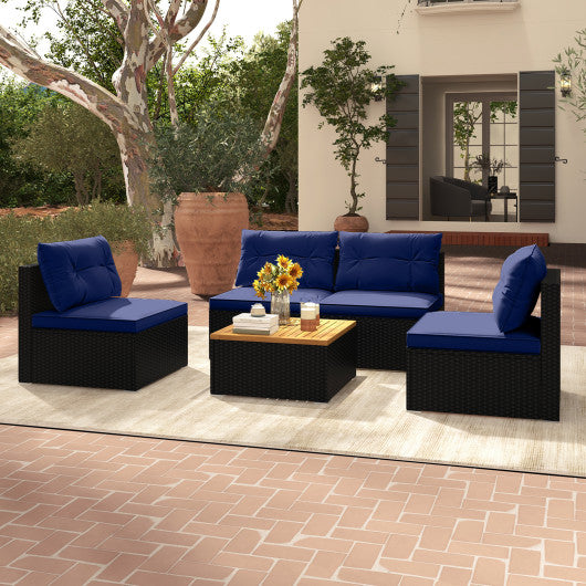 5 Piece Outdoor Furniture Set with Solid Tabletop and Soft Cushions-Navy