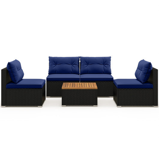 5 Piece Outdoor Furniture Set with Solid Tabletop and Soft Cushions-Navy