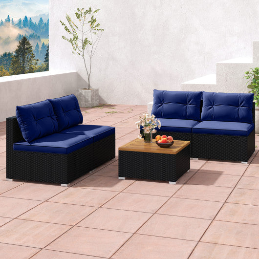 5 Piece Outdoor Furniture Set with Solid Tabletop and Soft Cushions-Navy