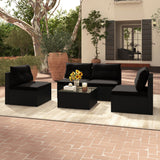 5-Piece Outdoor Patio Furniture Set with Cushions and Coffee Table-Black
