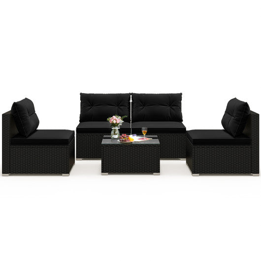 5-Piece Outdoor Patio Furniture Set with Cushions and Coffee Table-Black