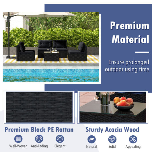 5-Piece Outdoor Patio Furniture Set with Cushions and Coffee Table-Black