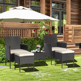 5 Pieces Outdoor Wicker Sofa Set with Coffee Table and 2 Ottomans