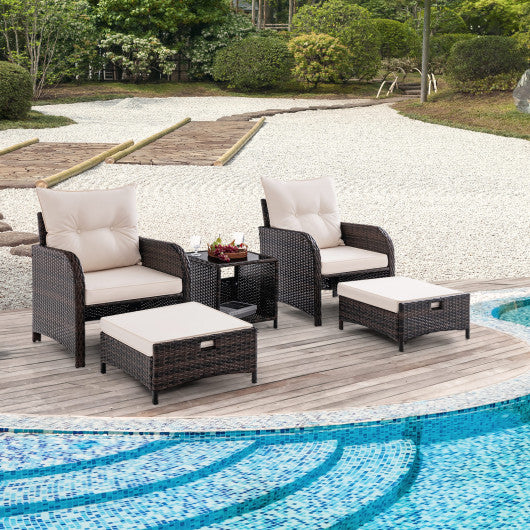 5 Piece Patio Conversation Set Outdoor Rattan Sofa Set with Coffee Table-Beige