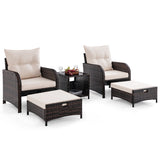 5 Piece Patio Conversation Set Outdoor Rattan Sofa Set with Coffee Table-Beige