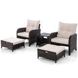 5 Piece Patio Conversation Set Outdoor Rattan Sofa Set with Coffee Table-Beige