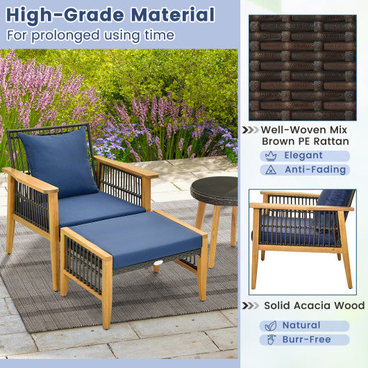 5 Piece Patio Furniture Set with Coffee Table and 2 Ottomans-Navy