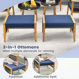 5 Piece Patio Furniture Set with Coffee Table and 2 Ottomans-Navy