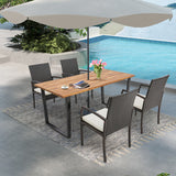 5 Pieces Patio Rattan Dining Set with Umbrella Hole and Seat Cushions