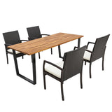 5 Pieces Patio Rattan Dining Set with Umbrella Hole and Seat Cushions