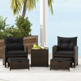 5 Pieces Patio Rattan Furniture with 2 Ottomans and Tempered Glass Coffee Table-Black