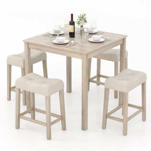 5 Pieces Bar Table Set with Square Table and 4 Padded Stools-Gray