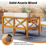 5 Pieces Acacia Wood Patio Lounge Chair Set with Ottomans and Cushions-White