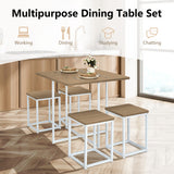 5 Pieces Metal Frame Dining Set with Compact Dining Table and 4 Stools-Natural