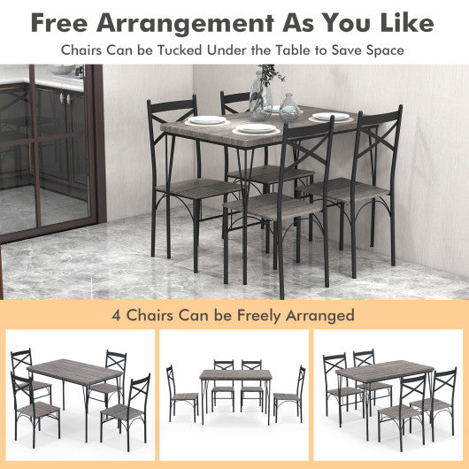 5 Pieces Dining Table Set with Metal Frame for Kitchen Dining Room-Gray