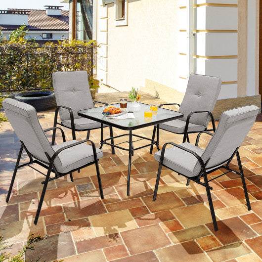 5 Pieces Outdoor Dining Set with 4 Stackable Chair and High-Back Cushions