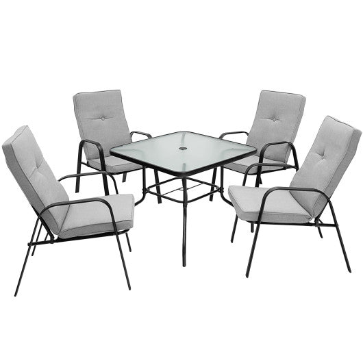 5 Pieces Outdoor Dining Set with 4 Stackable Chair and High-Back Cushions
