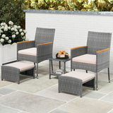 5 Pieces Patio Conversation Set with Soft Cushions and Ottomans-Beige