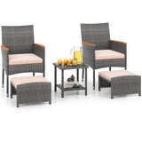 5 Pieces Patio Conversation Set with Soft Cushions and Ottomans-Beige