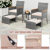 5 Pieces Patio Conversation Set with Soft Cushions and Ottomans-Beige