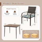 5 Pieces Patio Dining Set 4 Cushioned Rattan Armchairs and Square Table