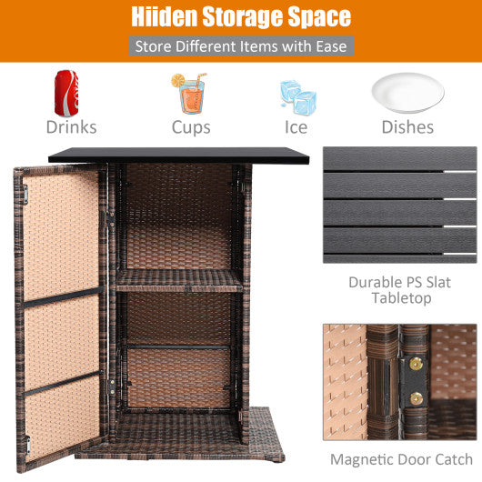 5 Pieces Patio Rattan Bar Furniture Set with Cushions and Hidden Storage Shelf-Black