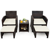 5 Pieces Patio Rattan Furniture Set with Ottoman and Tempered Glass Coffee Table-White