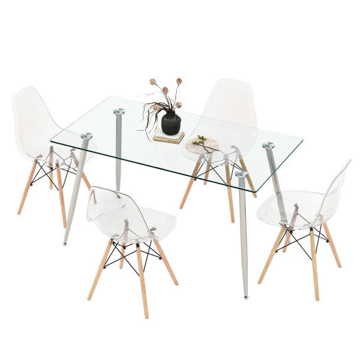 5 Pieces Rectangle Dining Table Set with 51 Inch Glass Tabletop-Gray
