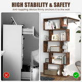 5-Tier Bookshelf with Anti-Toppling Device for Living Room Home Office-Rustic Brown