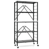 5-Tier Foldable Storage Shelf with Wheels-Black