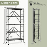 5-Tier Foldable Storage Shelf with Wheels-Black