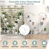 5 Tier Metal Plant Stand with Hanging Hook for Multiple Plants-White