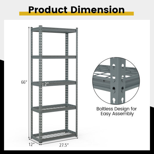 5-Tier Heavy Duty Wire Storage Racks with Anti-slip Foot Pad-Gray